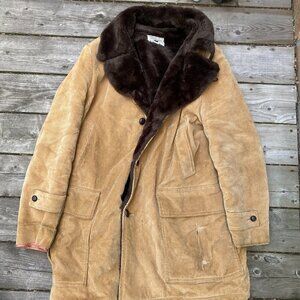 Vintage 1970s Simpsons Corduroy Fur Lined Jacket Size 44 Brown Long Coat